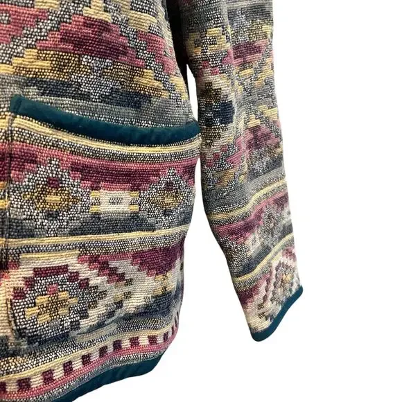 Vintage Patchwork Blazer Womens Size LP Tan Stripe Cotton Aztec Southwestern - Picture 10 of 16